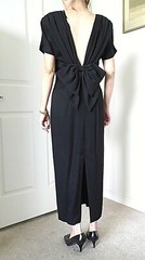 Italy Designer Datiani Size 8 Women Black Big Bow in back Party Midi Long Dress