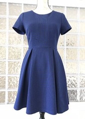 INA NEW Women&rsquo;s Blue Black Fit & Flare Dress Silver Back Zipper Stretch Size S