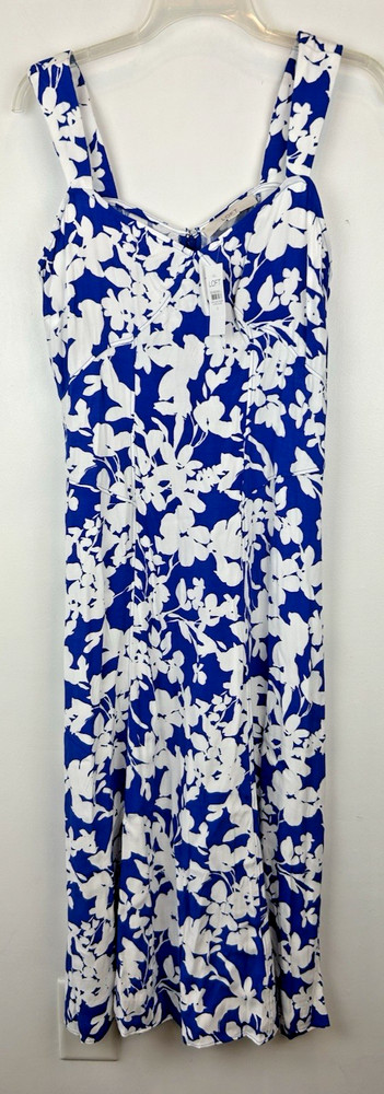 Loft Dress Womens 6 Forget Me Not Ponte Seamed Flare Midi Blue White New Beach