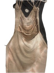Windsor Beige/Brown Tie Dye Strappy Mini Bodycon Cowl Neck Dress S