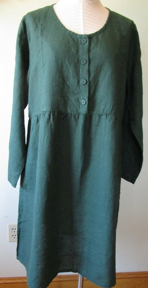 FLAX Designs Linen Dress S & M & L NWT Easy Dress FOREST