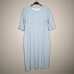 SONNET JAMES Women Size L/T Large Tall Blue & White Gingham Lottie Sheath Dress