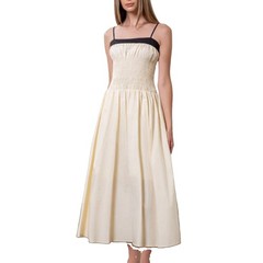 By The River Trim Smocked Spaghetti Strap Midi Dress S