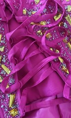 CINDERELLA BUSTIER STRAPLESS TIERED MINI FUCHSIA BEADED SWEETHEART DRESS