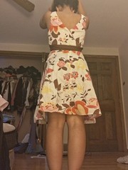 B. Smart Floral V-Neck Sleeveless A-Line Knee Dress w/ Sash, Size 8