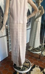 Daymor Couture Buff Cream Gown Rhinestone Ornament Crepe Ruffle Sz 16