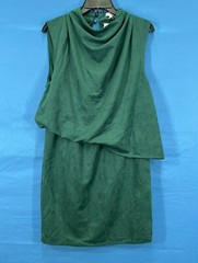 Nwt TCEC Green MICROSUEDE Sleeveless DRAPED Holiday Party BLOUSON DRESS Sz L