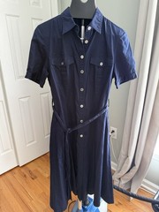Lauren Ralph Lauren Navy Cotton Shirt Dress Belted Utility Midi Dress Women’s