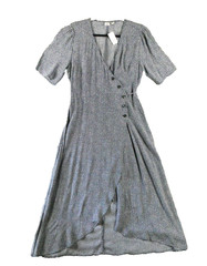 GAP Womens M Navy Blue White Polka Dot Wrap Midi Dress Puff Sleeve Belted V Neck