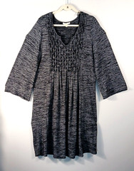 Haani Knit Smocked Dress Flair Long Sleeve Grey Black Plus Size 2X Women Stretch
