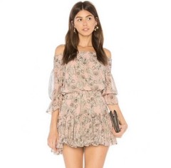 MISA LOS ANGELES Geraux Off-Shoulder Blouson Dress Sz L Pink And Grey