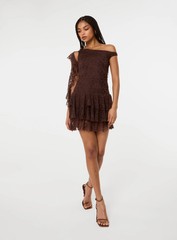 Pink Vanilla Womens CHOCOLATE Lace Ruffle Dress