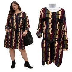 Metaphor Retro Henley Shirt Dress Tie Waist Abstract Print Boho Chic Plus Sz 18