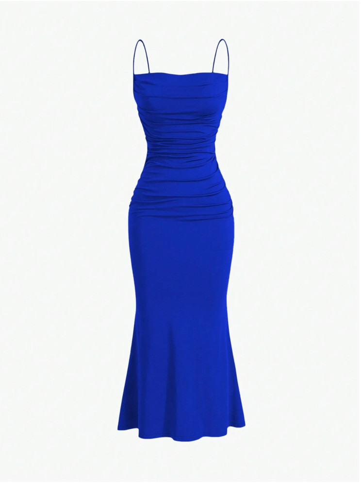 Blue MOD Solid Ruched Mermaid Hem Cami Dress Sz XS S M L