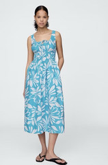 GAP Poplin Smocked Midi Dress Women&rsquo;s Size XL Resort Summer Vacation Comfort