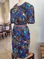 Positive Attitude Vtg. Abstract Animal & Floral Print,Button Up Dress w/ Pockets