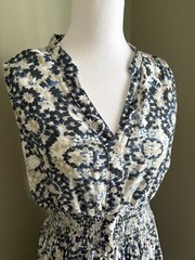 Chelsea & Theodore Paisley Peasant Maxi Sundress Cotton Smocked Waist Dress S/P