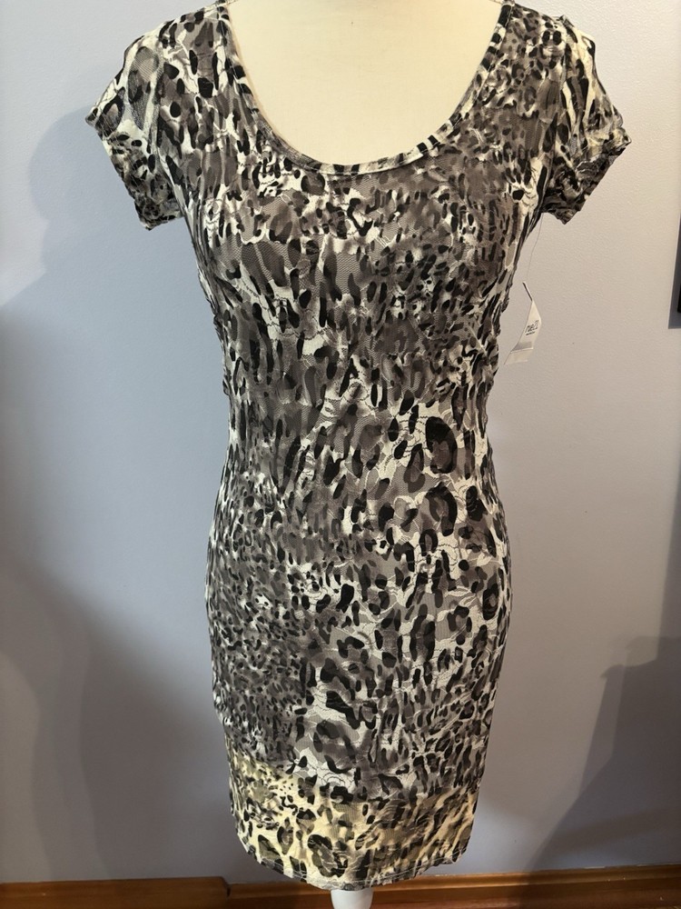 Rue 21 Black/Gray Lace Animal Print Knee Length Dress Lined Stretchy Sz S New