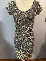 Rue 21 Black/Gray Lace Animal Print Knee Length Dress Lined Stretchy Sz S New