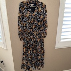 Lucky Brand Floral Print Maxi Dress Long Sleeve V Neck Tiered Boho Size S NWOT