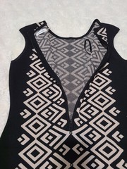 Calvin Klein Black/White Geometric Knit Sheath Keyhole Stretch Dress Size M