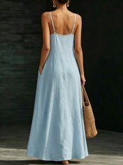 WOMEN Summer Maxi Dress Casual SOLID Color Boho Beach Slip DRESS S-3XL