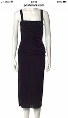 HELMUT LANG Black Ruched Square Neck Strappy Midi Bodycon Dress Size M Poly