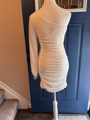 deb White One-Shoulder Ruched Mini Bodycon Beaded Cuff Dress S