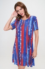 JOSTAR SHORT DRESS Poly Spandex Stretch Knit PATRIOTIC RED BLUE S M L XL 2X 3X
