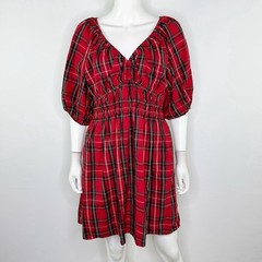 Old Navy Red Plaid Mini Dress Size M V-Neck Holiday Christmas Festive Party