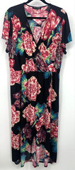 Elie Mccarthy Plus Size Dress Women 2X Black Pink Floral HI Low Stretch B83