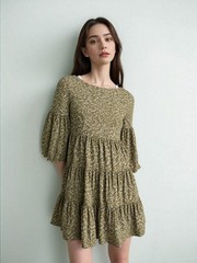Natural Life Charlotte Mini Dress Floral V-Neck Flowy Tiered Peasant Cottage