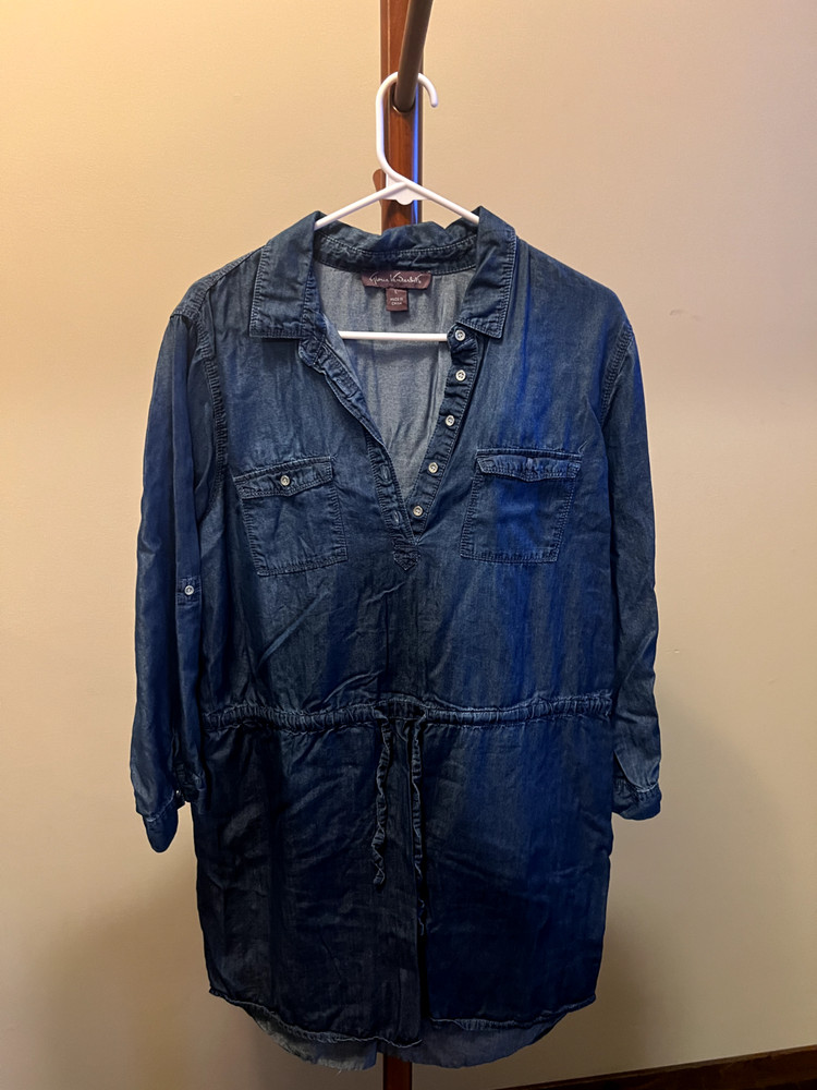 Gloria Vanderbilt Dress Size Large – Blue Chambray Denim – Drawstring Waist