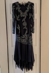 Creative Creations M black 100% silk hand beaded party flapper swing sheer flora