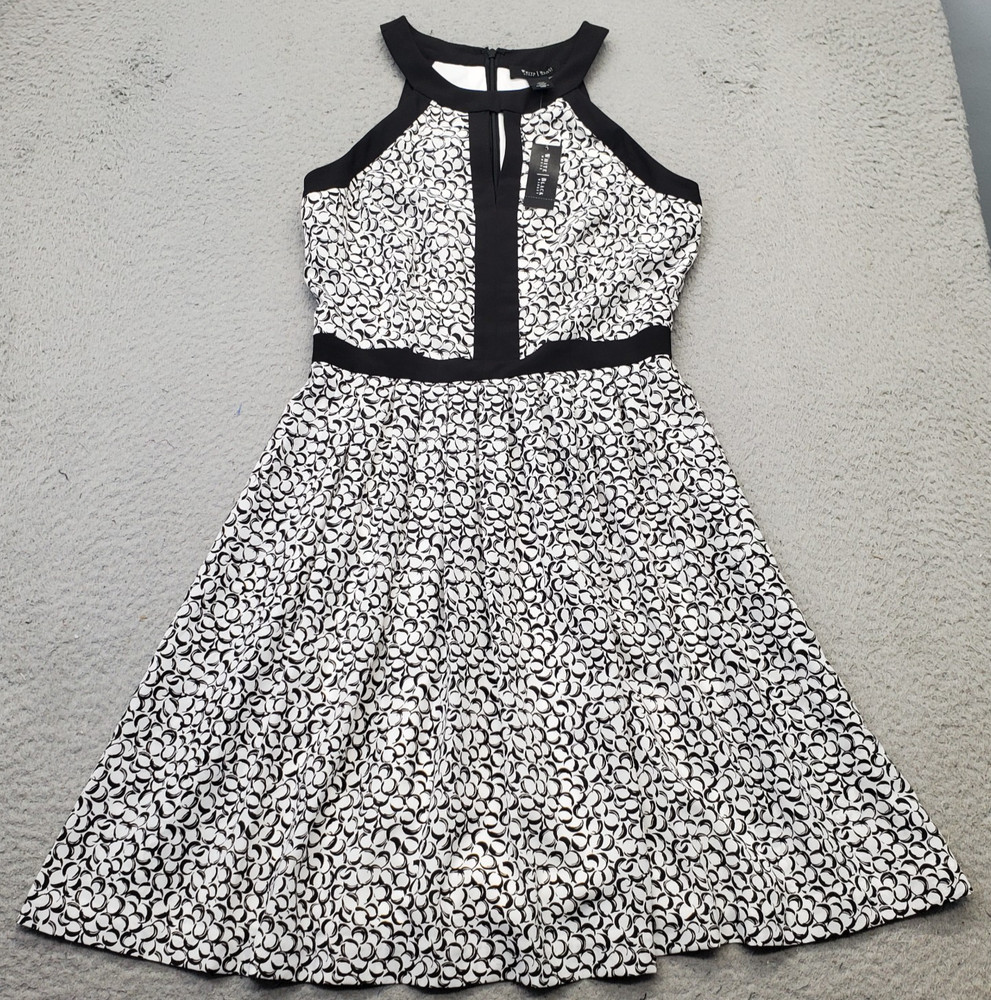 White House Black Market Halter Dress Women 2 Black White Lined Soft Flowy Print