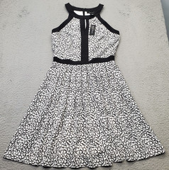 White House Black Market Halter Dress Women 2 Black White Lined Soft Flowy Print