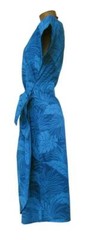 NEW Slimming Blue Monstera Leaf Wrap Dress w/ Cap Sleeves, Poly-Cotton Blend