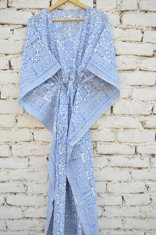 TARRIF FREE✅0% CHARGE 100% Cotton Hand Block Print Long Kaftan Dress KF-135*