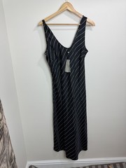Mint Velvet Striped Midi Dress Black Size L Cupro Scoop Neck Minimal RRP £125