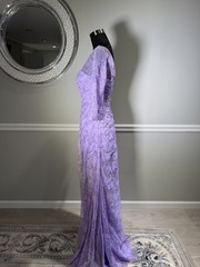 Terani Couture Lavender Silver Glitter Embroidered Tulle Formal Gown Size 4