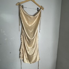 NEW LEAU Gold Cabo Ruched Satin Slip Mini Dress 2X
