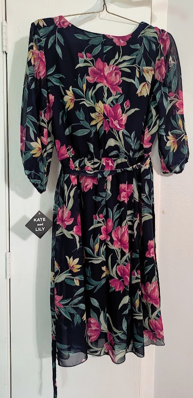 Elegant Black Floral Chiffon Dress by Kate & Lily – New, Size 8