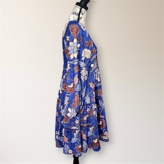 Hale Bob Blue Floral Mini Dress Tiered Long Sleeve Spring Wedding Guest