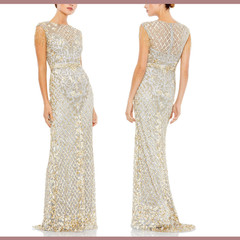 NEW Mac Duggal [ 12 ] 4908 High Neck Sleeveless Beaded Fringe Fitted Gown #S1539