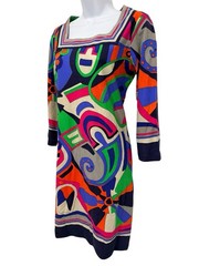 Barbara Gerwit Dress Mod Print 3/4 Sleeve Stretch Cotton Retro Knee Length