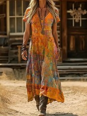 Plus Size Tie Dye Dress Women Boho Summer Loose Vacation Maxi Dress