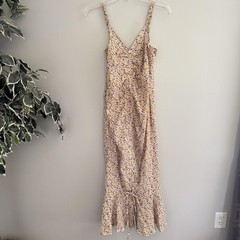 Lavender Lace Boutique Dress Womens M Floral V Neck Maxi Ruffle Hem Sundress