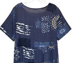 Navy Boho Celestial Print Cotton Relaxed Fit Tiered Pullover Maxi Dress – Large