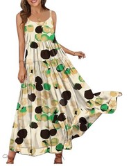 Boho Tiered Maxi Dress Sz S Abstract Print Artsy Pockets Summer Comfort Chic
