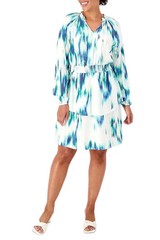 Candace Cameron Bure Printed Woven Mini Dress Blue Jade